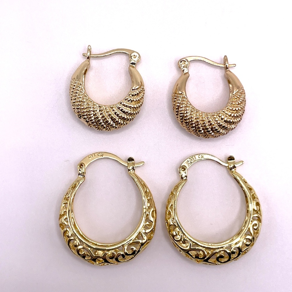 Gold Tone Pierced Hoop Earrings 2 Pair